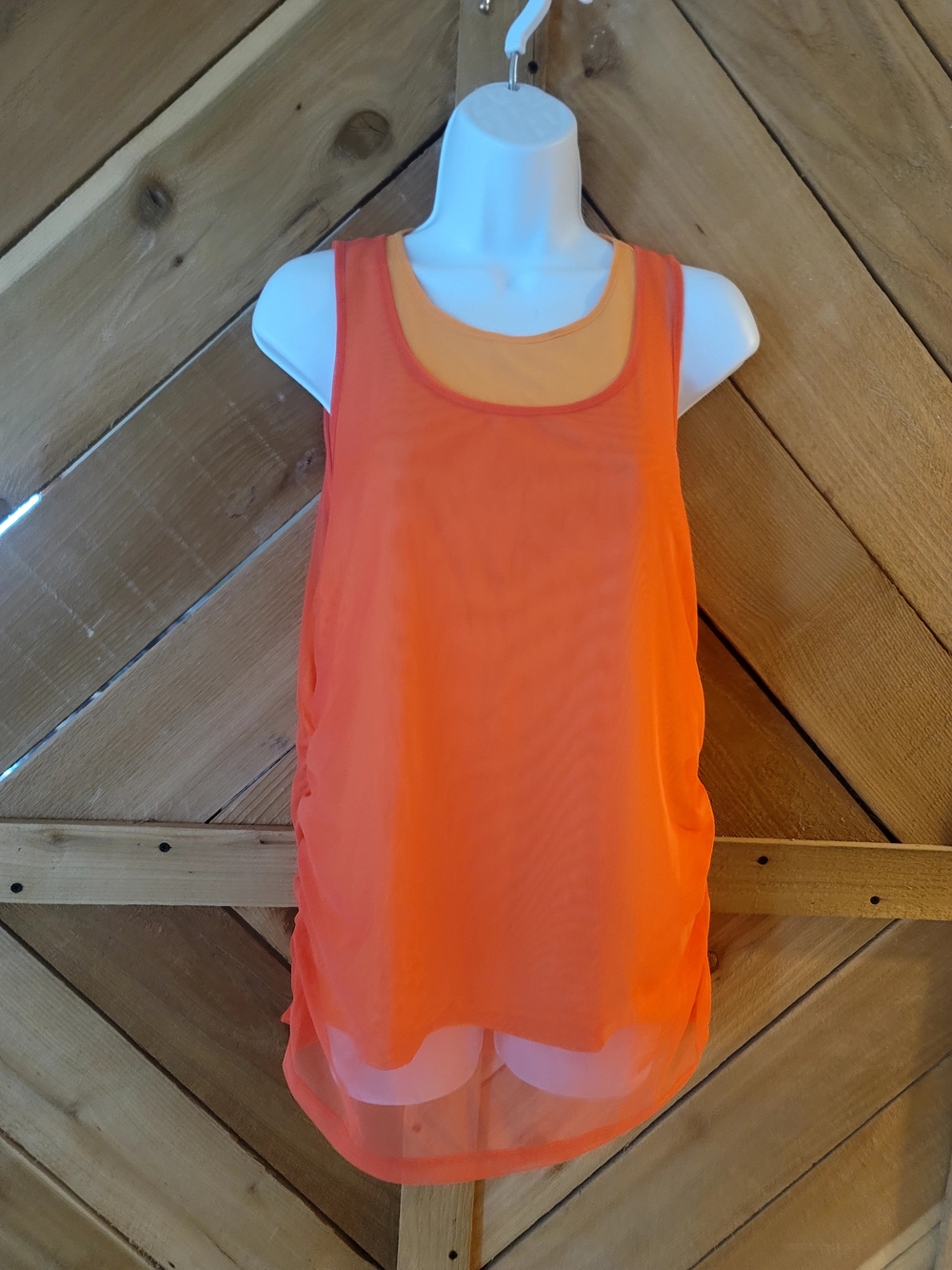 DKNY Orange Sheer Layered Tank Top